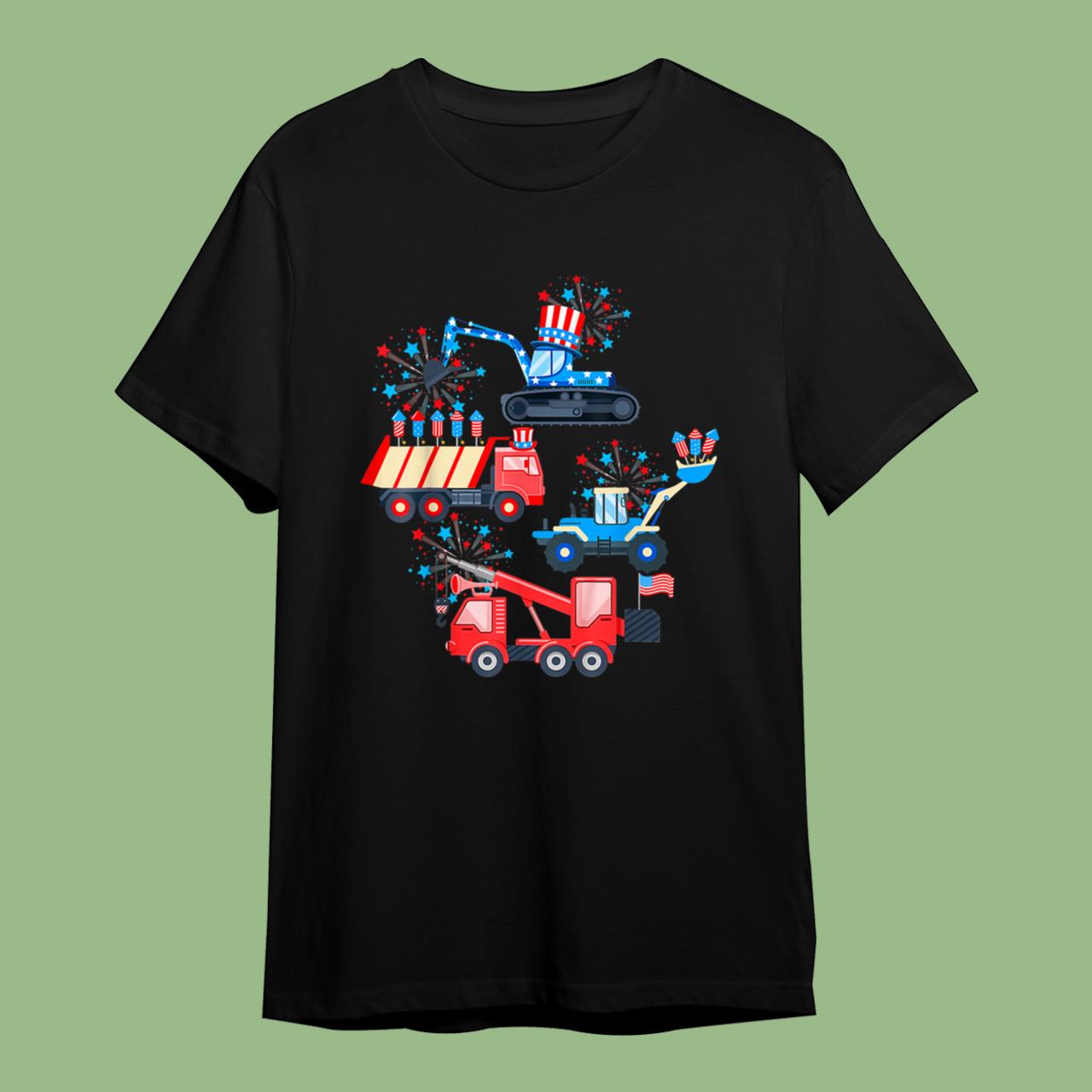 Happy 4th Of July Crane Truck Construction Toddler Kids Boys T-Shirt