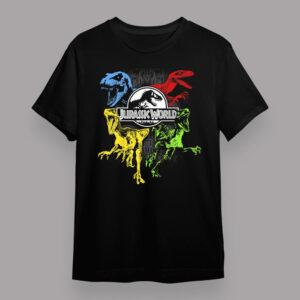Kids Jurassic World Dominion Primary Color Raptors T Rex Graphic T Shirt