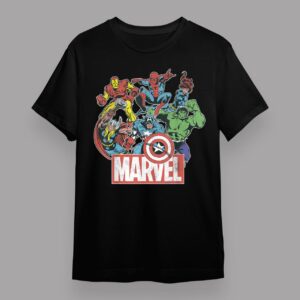 Marvel Avengers Team Retro Comic Vintage Graphic T Shirt