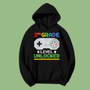 3rd Grade Level Unlocked Back To School Gamer Boys Gifts Hoodie