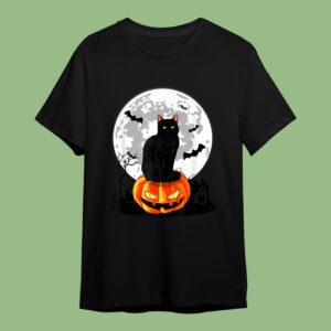 Black Cat On Pumpkin T-Shirt - Full Moon Halloween Costume