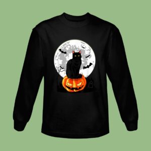 Black Cat On Pumpkin Sweatshirt - Full Moon Halloween Costume