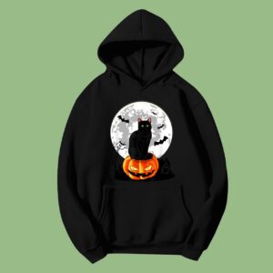 Black Cat On Pumpkin Hoodie - Full Moon Halloween Costume