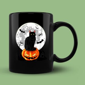 Black Cat On Pumpkin Mug - Full Moon Halloween Costume