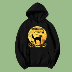 Black Scary Cat with Lighted Eyes Halloween Hoodie