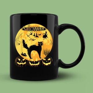 Black Scary Cat with Lighted Eyes Halloween Mug