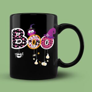 Boo Halloween Costume Spiders, Ghosts, Pumkin & Witch Hat Mug