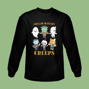 Chillin With My Creeps Funny Halloween Skeleton Ghost Sweatshirt