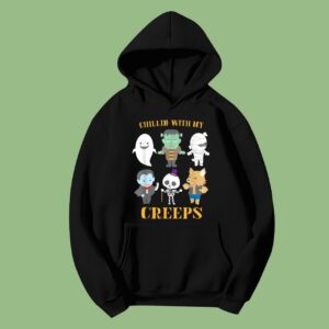 Chillin With My Creeps Funny Halloween Skeleton Ghost Hoodie