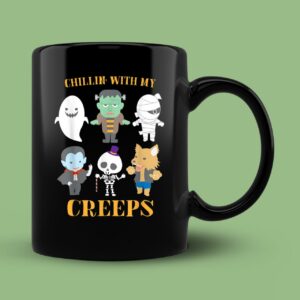 Chillin With My Creeps Funny Halloween Skeleton Ghost Mug