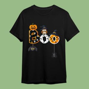 Halloween Boo Owl With Witch Hat Spiders Boys Girls Kids T-Shirt