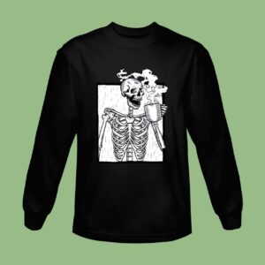 Halloween Coffee Drinking Skeleton Skull Sweatshirt