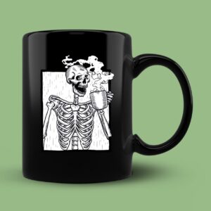 Halloween Coffee Drinking Skeleton Skull Mug