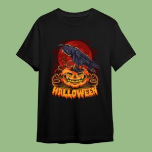 Halloween Crow On Halloween Pumpkin On Full Moon Shirt