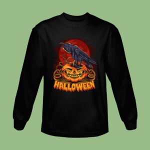 Halloween Crow On Halloween Pumpkin On Full Moon Sweatshirt