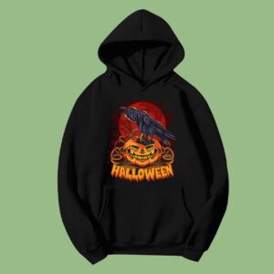 Halloween Crow On Halloween Pumpkin On Full Moon Hoodie