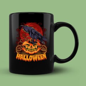 Halloween Crow On Halloween Pumpkin On Full Moon Mug