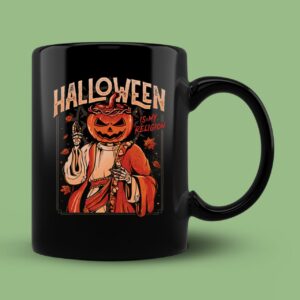 Halloween Is My Religion Pumpkin Skull Gift Mug