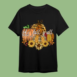 Leopard Pumpkin Happy Fall Y'all Halloween Girls Women T-Shirt