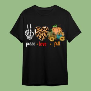 Peace Love Fall Leopard Pumpkin Halloween Sunflower T-Shirt