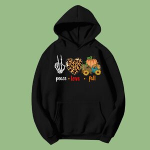 Peace Love Fall Leopard Pumpkin Halloween Sunflower Hoodie