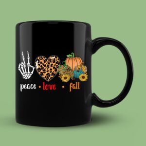 Peace Love Fall Leopard Pumpkin Halloween Sunflower Mug