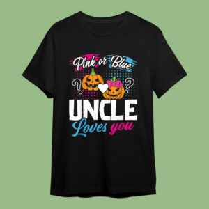 Pink or Blue Uncle Loves You Halloween Pumpkin Gender Reveal T-Shirt