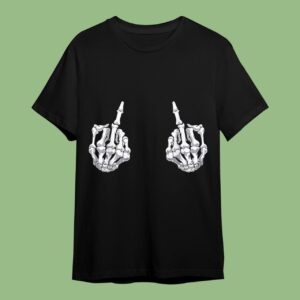 Skeleton Hand Halloween Bones Middle Finger Skull T-Shirt.