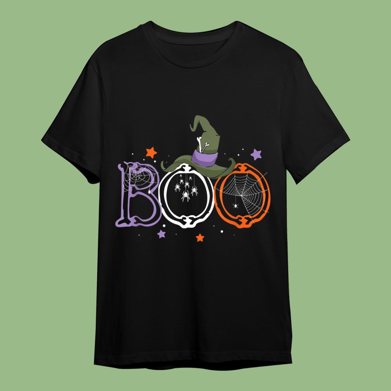 Boo Halloween With Spiders And Witch Hat T-Shirt