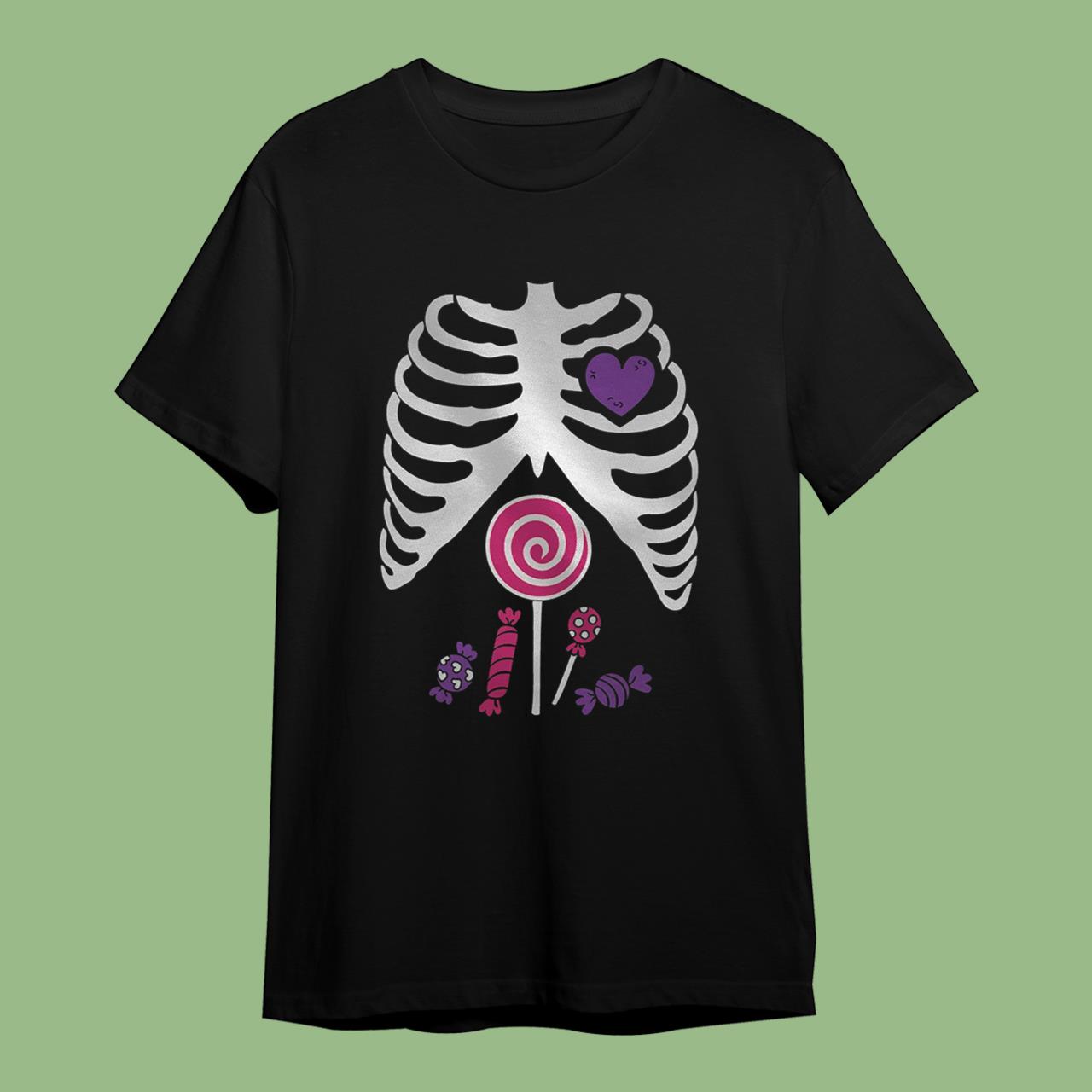 Halloween Candy Ribcage Shirt Xray Skeleton T-Shirts