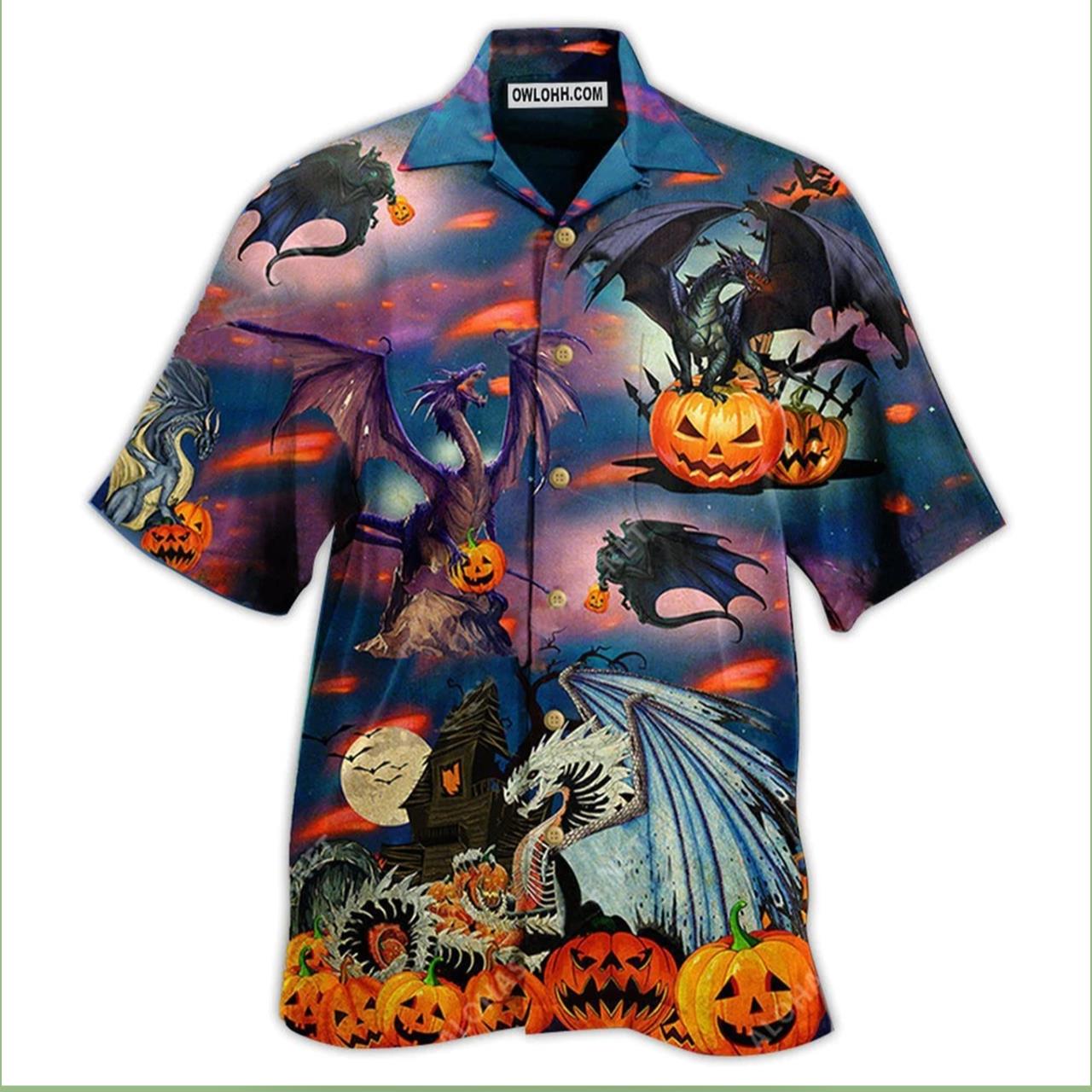 Halloween Dragon And Scaredy Halloween Hawaiian Shirt