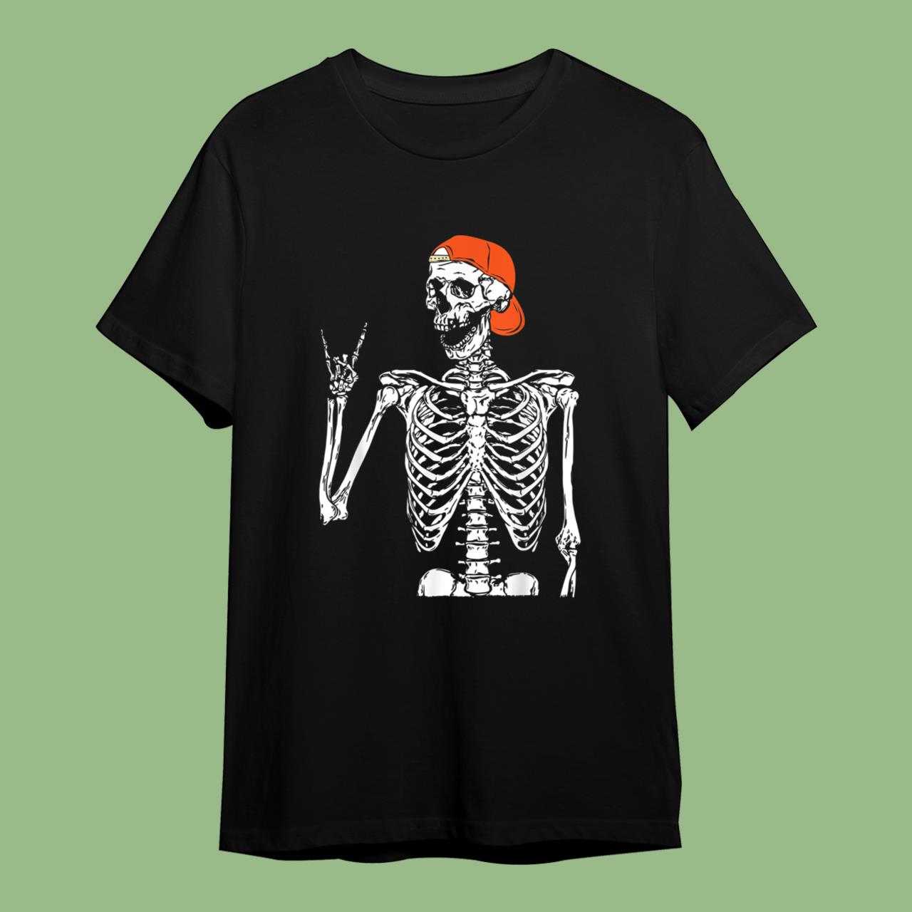 Rocker Skeleton Hand Rock On Funny Halloween T-Shirt