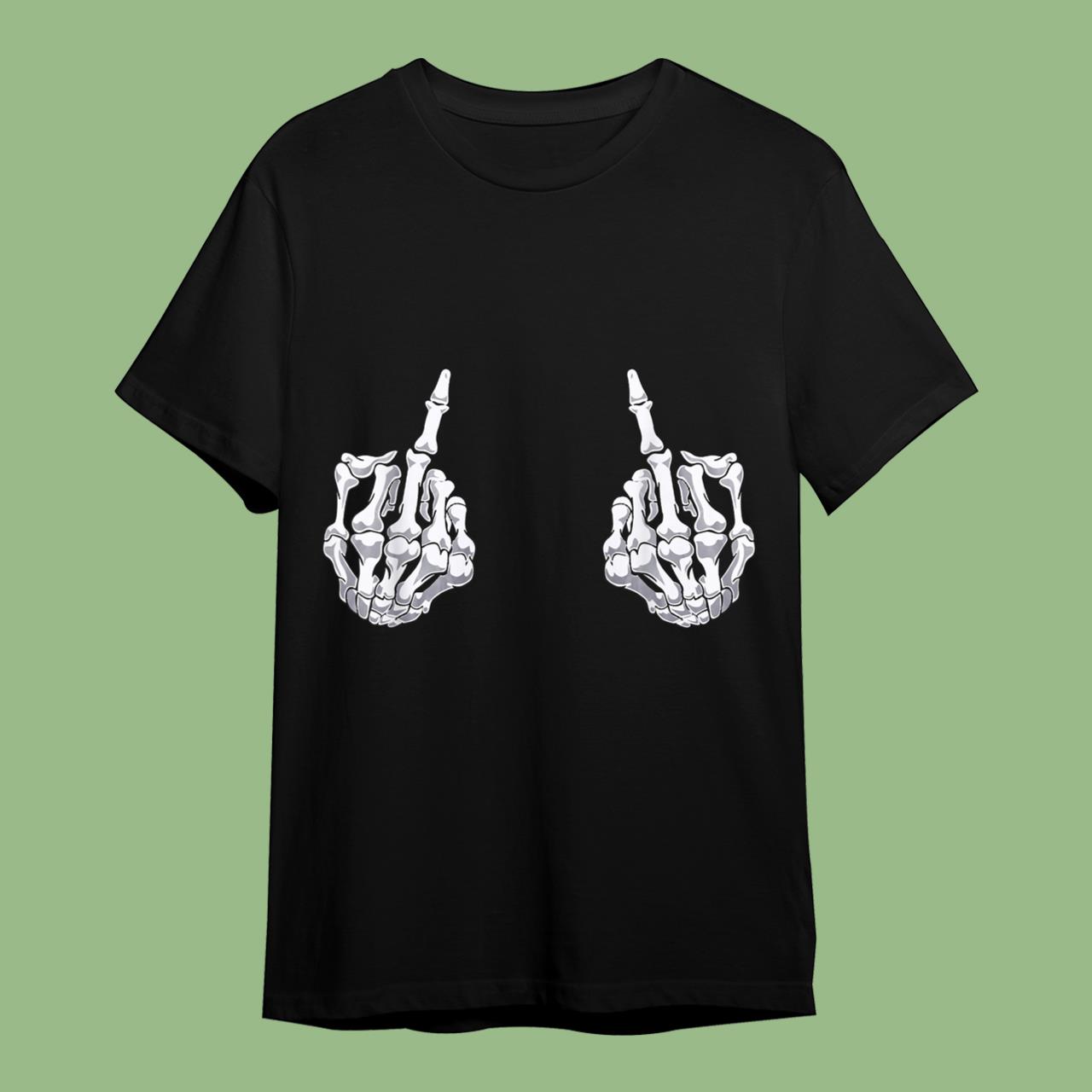 Skeleton Hand Halloween Bones Middle Finger Skull T-Shirt