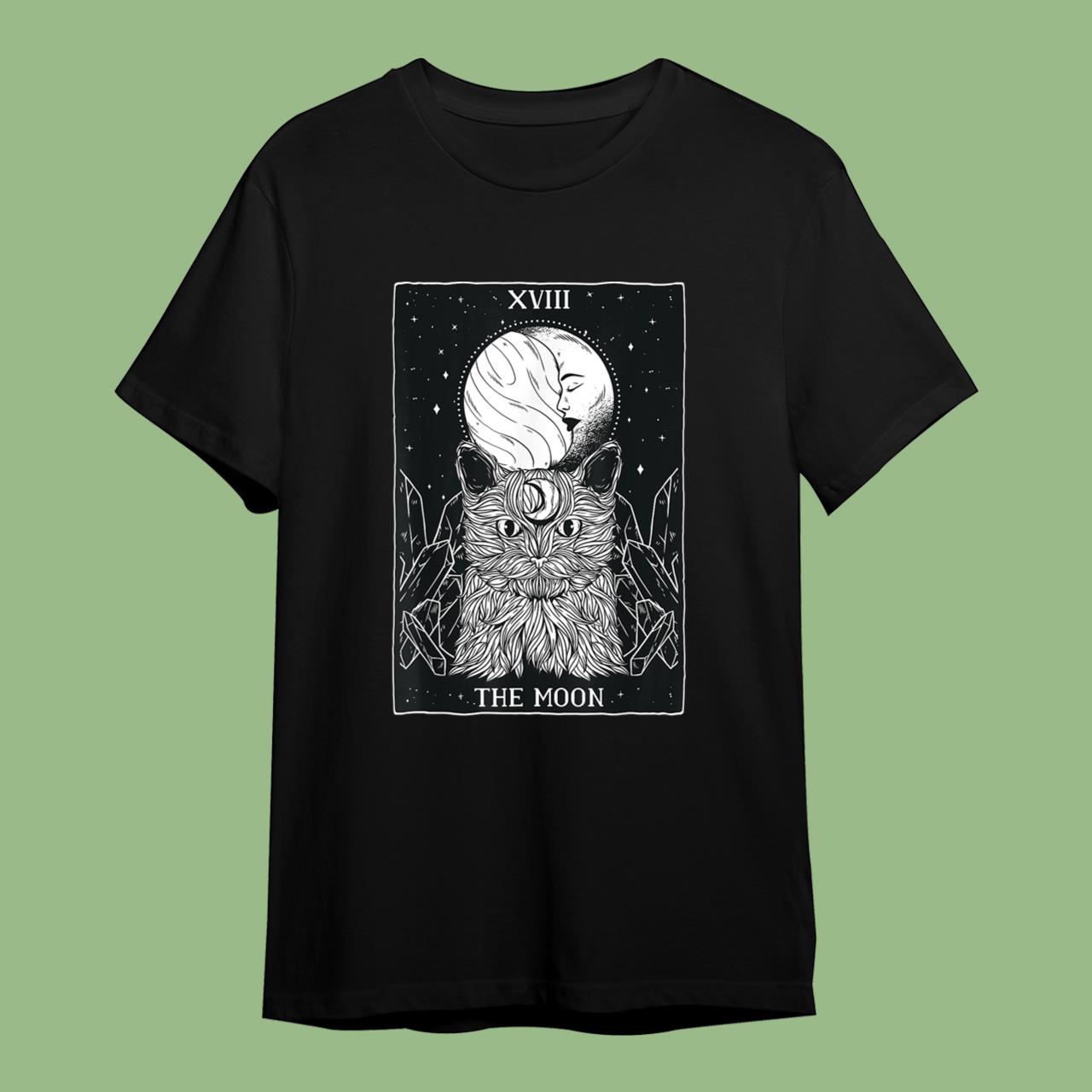 The Moon and Cat Tarot Card Halloween Gothic Witch Horror T-Shirt