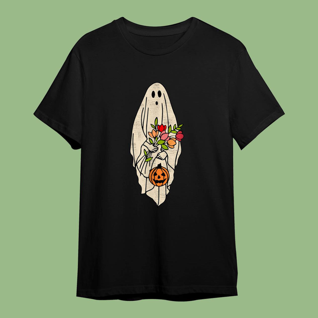 Vintage Floral Ghost Cute Halloween Graphic T-Shirt