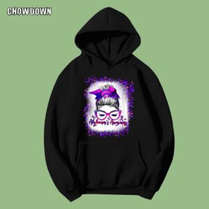 Alzheimer Shirts Bleached Womens Messy Bun Ribbon Purple Alzheimers Awareness Hoodie