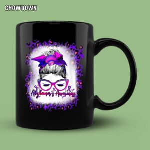 Alzheimer Shirts Bleached Womens Messy Bun Ribbon Purple Alzheimers Awareness Mug