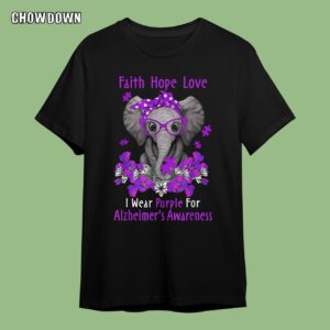 Alzheimer Shirts Elephant Support Purple Faith Hope Love