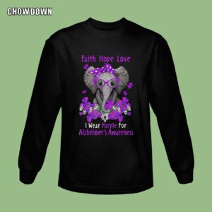 Alzheimer Shirts Elephant Support Purple Faith Hope Love Sweatshirt