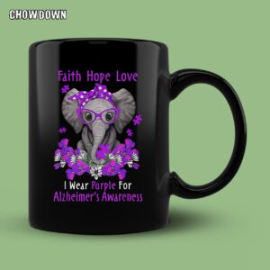 Alzheimer Shirts Elephant Support Purple Faith Hope Love Mug