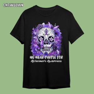 Alzheimer Shirts Sugar Skull Flower We Wear Purple For Alzheimer's Awareness