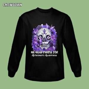 Alzheimer Shirts Sugar Skull Flower We Wear Purple For Alzheimer's Awareness Sweatshirt