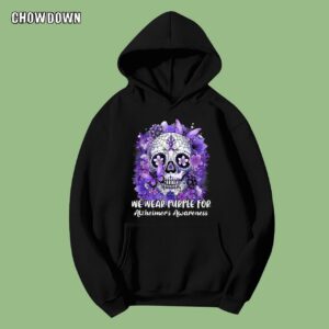 Alzheimer Shirts Sugar Skull Flower We Wear Purple For Alzheimer's Awareness Hoodie