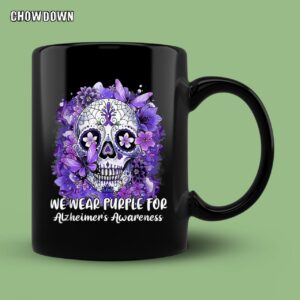 Alzheimer Shirts Sugar Skull Flower We Wear Purple For Alzheimer's Awareness Mug