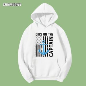 Captain Wife Dibs On The Captain Funny FIshing USA Flag Hoodie