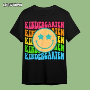 Groovy Kindergarten Vibes Face Retro Teachers Students Back To School T-Shirt