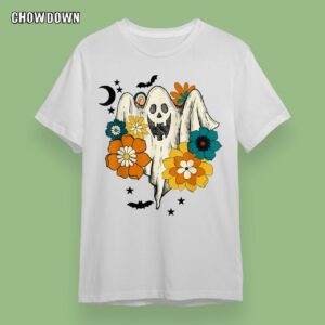 Groovy Vintage Floral Ghost Cute Halloween Spooky Season T-Shirt