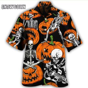 Halloween Hawaiian Shirt Skeleton Pumpkin Scary