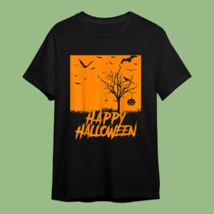 Happy Halloween Bats Pumpkin Spooky Scene Crows Spider T-Shirt