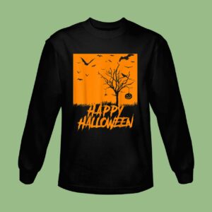 Happy Halloween Bats Pumpkin Spooky Scene Crows Spider Sweatsshirt